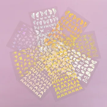 8pcs Holograafiline 3D Liblikas Nail Art Kleebiste Liim Liugurid Värvikas DIY Kuld Küünte Üleandmise Kleebised Kilet Wrapid Teenetemärgi