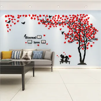 DIY Suur kodu Kaunistamiseks peegel Tapeet Puu Magus Paar Akrüül Foto seina Art-TV Taust elutuba Kleebised