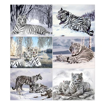 LZAIQIZG Diamond Maali Valge Tiiger Talvel Lumi Pilt Kive Käsitsi valmistatud Teemant Tikandid Loomade Kodu Kaunistamiseks