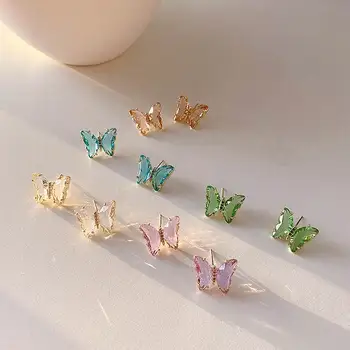 Läikiv Värviline Läbipaistev Kristall Liblika Kõrvarõngad Naistele Elegantne Candy Värvi Klaas Liblikas Stud Kõrvarõngas Mood Ehteid