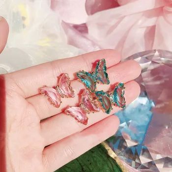 Läikiv Värviline Läbipaistev Kristall Liblika Kõrvarõngad Naistele Elegantne Candy Värvi Klaas Liblikas Stud Kõrvarõngas Mood Ehteid