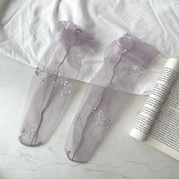 2021 Suvel Moe Läbipaistev Pikk Võre Õhukesed Sokid Naistele Tüdrukud Põlve Kleit Sokk Ronida Dots Tülli Hingav Sukad