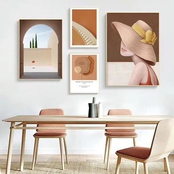 Abstraktne Line Nägu Oranž Plakatid ja Pildid Põhjamaise Naise Pildid Seina Art Landscape Lõuendile Maalimine elutuba Home Decor