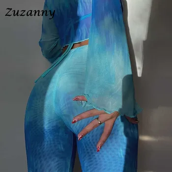 Zuzanny Tie Dye Põletatud Püksid Naiste 2021 Suvel Kõhn Vabaaja Mesh Pants Streetwear Naine Ruched Sidemega Kõrge Vöökoht Püksid