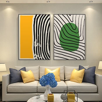 Kaasaegne Värviline Roheline Kollane Abstraktne Geomeetriline Rida Lõuendile Maali Seina Art Pilt, Plakat Prindi elutuba Home Decor