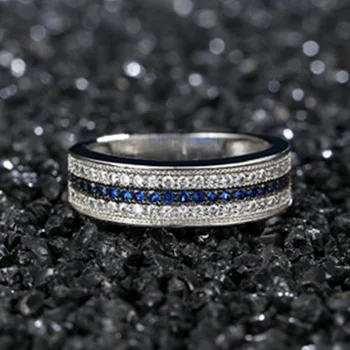 Milangirl Sinine Ring Crystal Komplekt Koos Valge Kuup Tsirkoon Kolme-kihi-rõngas Euroopa Mood Pool Ehted Võlu Ehted