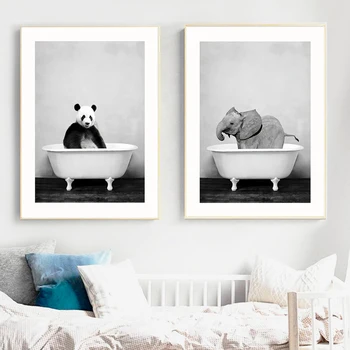 Lõuend Print Home Decor Seina Art Maali Panda Kaelkirjak Beebi Loom Vann Modulaarne Pildi Põhjamaade Stiilis Plakat Lapsed Tuba