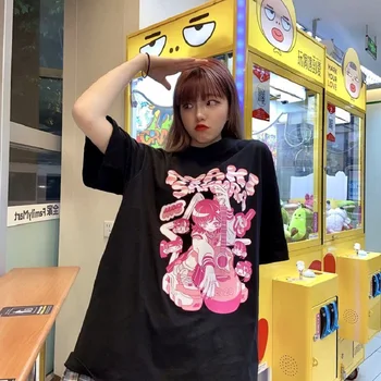 Gooti Stiil Korea pop E-tüdruk kitarr prindi Drak Tops Suvel Kawaii riided Saagi Harajuku O-kaeluse Lühikesed Varrukad Naiste ins T-särgid