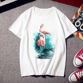 Naine T-särk Uus Flamingo Suvel Print T-särk Casual Valge Top, T-särk Mood Naine Cartoon Lühikesed Varrukad