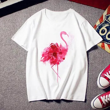 Naine T-särk Uus Flamingo Suvel Print T-särk Casual Valge Top, T-särk Mood Naine Cartoon Lühikesed Varrukad