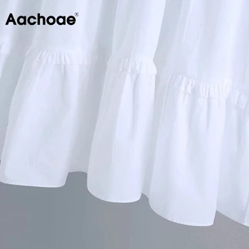 Aachoae Suvel Casual Valge Kleit V Kaela Vintage Emboridery Kleit Laterna Varruka Lahti Plisseeritud Mini Kleit Vestido De Mujer