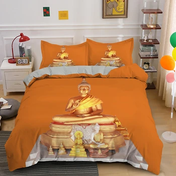 Kohandada Oranž Taust Buddha Voodipesu Komplekt Ühe King Suurus-tekikott Koos Padjapüür 2/3tk Bedclothes