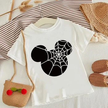 Laste Disney Miki Hiir Pea Spider Web Print T-särk Laste Harajuku Cartoon Tshirt Kawaii Valge Top HAPPY HALLOWEEN T-Särk