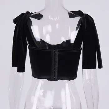 Artsu Vintage Black Velvet Korsett Top Naiste Suvel Sidemega Backless Crop Top Naine Camisole Partywear Bustier Top ASVE82791