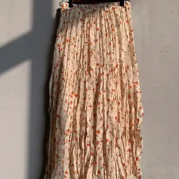Falda plisada de gasa con flores para mujer, falda peque?de R67 cintura alta coreana, ajustada, versátil, de longitud meedia