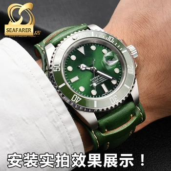 Ehtne Nahk vaadata rihma Rolex Roheline Submariner Omega timex Vintage pluss Plaat Mehed Watch Band 20 22mm