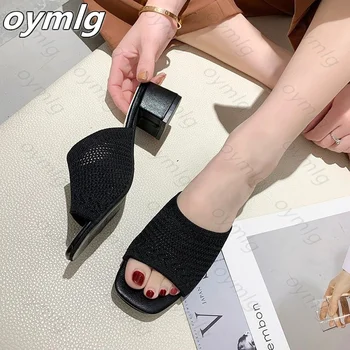 2021 suvel uus korea stiilis flying kootud avatud varvas mugav paksud kontsaga sandaalid kõrge kontsaga sussid naiste kingad