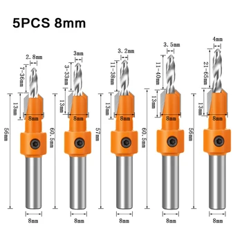 5pc 8mm Varre HSS Puidutöötlemine Countersink Ruuter Natuke Kruvi Extractor Remon Lammutamine Puidu-Milling Cutter