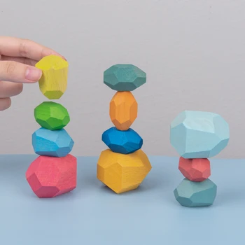 Uued Puidust Värviline Kivi Jenga Ehitusplokk Montessori Hariduslik Mänguasi Loominguline Põhjamaade Stiilis Virnastamine Mäng Puidust Mänguasi Kingitus