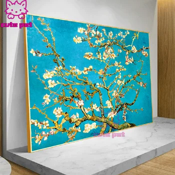 Diamond maali set Van Gogh Almond Blossom Kuulsam teemant tikandid täis square puurida mõistatusi kingituste kaunistamiseks salong