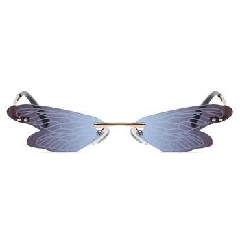 Väike-Rimless Dragonfly Tiiva Kuju Päikeseprillid Naiste Vintage Cateye Kalle Objektiivi Prillid Meeste päikeseprillid Tooni gafas