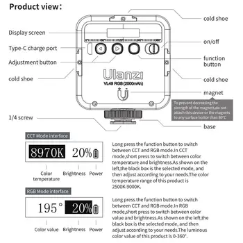 VL49RGB Täida Valguses Portable Multi-function Kolm-head Külm Boot Täis-värvi Valgustus Lamp kolm valguse režiimid mitme ühilduvus
