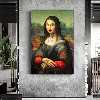 Uued Funny Mona Lisa Art Lõuend Maali Kaasaegne Plakatid ja Pildid Klassikaline Portree Seina Art Pilte elutuba Home Decor