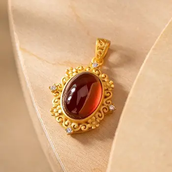 Hõbedaga inkrusteeritud granaat oranž elegantne ripats kaelakee Hiina stiilis retro gold gilded luksus üllas ainulaadne naiste brand ehted