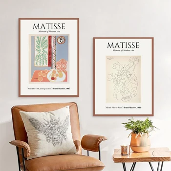 Referaat Henri Matisse Line Joonis Art Prints Minimalistlik Lõuendile Maali Vintage Plakat Seina Pildid elutuba Home Decor