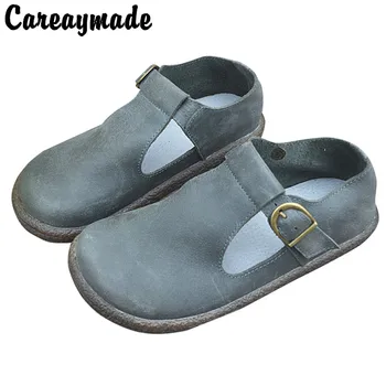 Careaymade-Uus Ehtne nahk Käsitöö cowhide ühe kingad, Retro T-kujuline kingad suure varba kingad naiste kingad korter põhja