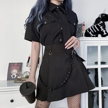 Must Seelik Harajuku Punk Gooti Must Must Seelikud Kõrge Vöökoht Naiste Sexy Segast Sidemega Mini Seelik Naine Streetwear