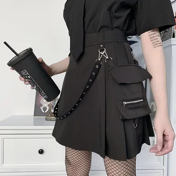 Must Seelik Harajuku Punk Gooti Must Must Seelikud Kõrge Vöökoht Naiste Sexy Segast Sidemega Mini Seelik Naine Streetwear