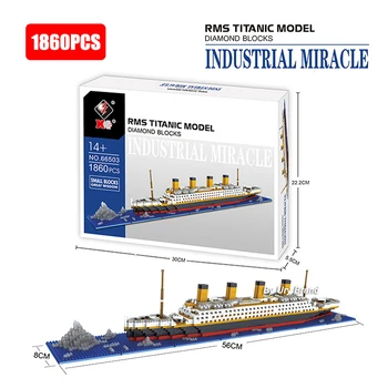1860pcs Koos Kasti DIY Diamond Mini 3D Tellised Titanic Cruise Set Filme Paat Laeva ehitusplokid Mänguasjad Lastele