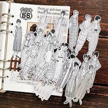58pcs/kott must ja valge vintage character kleebised DIY scrapbooking album junk teataja õnnelik planeerija dekoratiivsed kleebised