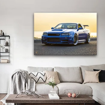 Plakatid ja Pildid Nissan Skyline R34 GT-R GTR Lihaste Auto Sooja 12x18 24x36in Art Canvas Poster Maali Home Decor