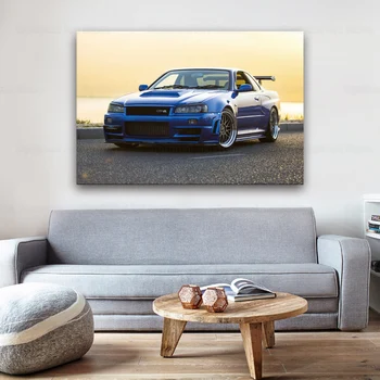 Plakatid ja Pildid Nissan Skyline R34 GT-R GTR Lihaste Auto Sooja 12x18 24x36in Art Canvas Poster Maali Home Decor