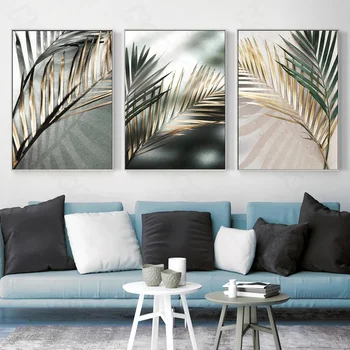 Põhjamaade Stiilis Lõuendile Maali Abstraktse Botaanika Taimed Golden Palm Leaf All Päikesepaiste Plakatid Kodu Toad Seina Kaunistamiseks