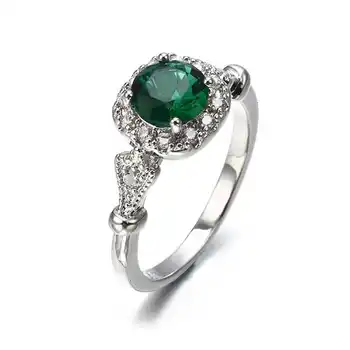 Hõbedane Värv Virnastatavates Ring Ring Roheline CZ Crystal sõrmustes Naiste Pulmapidu Bague Bijoux