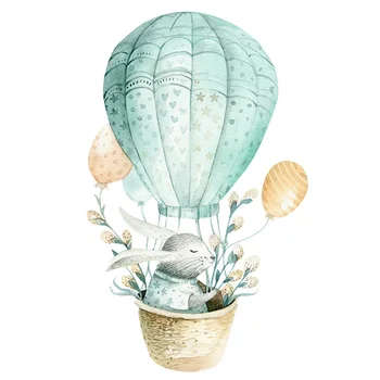 Zollor Cartoon Küülik Roheline Hot Air Balloon Seina Kleebis Magamistuba, elutuba Laste tuba Loominguline Teenetemärgi Kleebised
