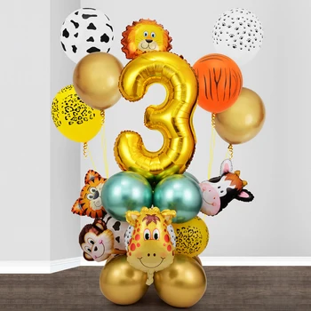 26pcs Džungel Partei Teenetemärgi Loomade Õhupallid Komplekt Metall Latex Balloon Gold Number Globos Kids Sünnipäeva Õhupallid