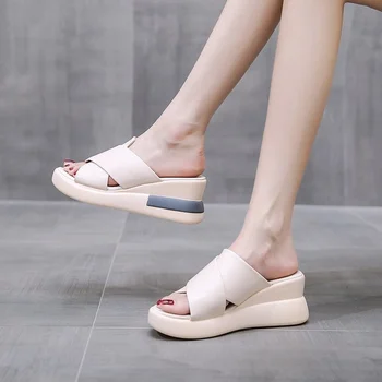 Täistald sussid naiste suvel kanda 2021 uus naiste suve mood platvorm sandaalid nahast kõik-mängu kõrge kontsaga sandaalid