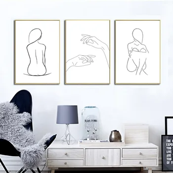 Lõuend Maali Seina Art Joonis Keha Küljest Plakatid ja Prindi elutuba Abstraktse Lady Line Joonistus Pilt HomeDecor Põhjamaade