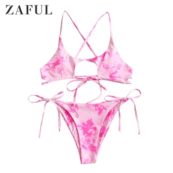 ZAFUL Supelrõivad 2021 Tie Dye Rist Cutout Bikiinid Ujumistrikoo Spagetid Rihmad Bikinis Set Polsterdatud Sexy Bikini