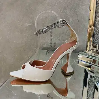Suvel Pikad Varba Peep cup kõrge kontsaga sandaalid naistele üks metallist kett decor Rhinestone seksikas pidu sandal stilettos sandalias
