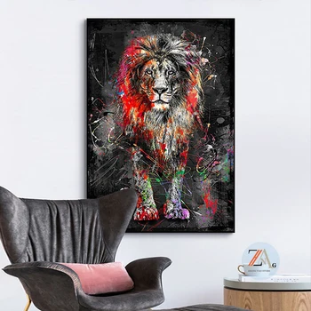 Värvikas lõvi graffiti lõuendile maali abstraktse loomade seina art plakatid ja pildid home decor pildid