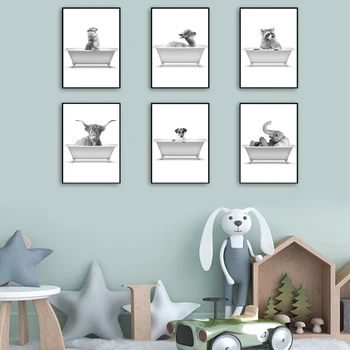 Pesukaru Hirv Elevandi Karja Flamingo Koer Saarmas Prindi Kunsti Lõuend Maali Seina Decor Pilte Plakatid Baby Kids Room Decor