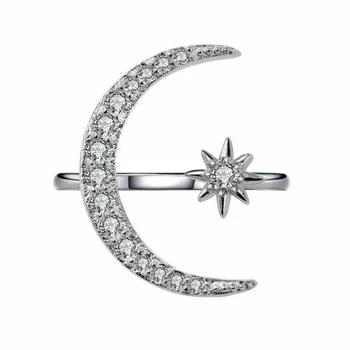 Uus Mood Ring Crystal Moon & Star Pimestav Avatud Sõrme Rõngad, Naised, Tüdrukud, Pulmad Engagement Ehted Kingitus