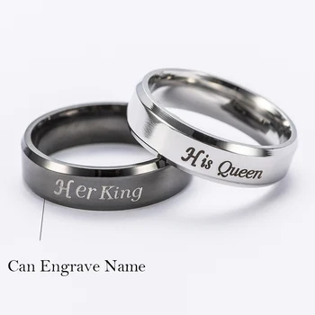 6 mm Kuningat Tema Kuninganna Rõngad Armastavad Roostevabast Terasest Graveerida Nime ja Logo Kohandatud Paar Ringi abielusõrmus Tilk Laevandus
