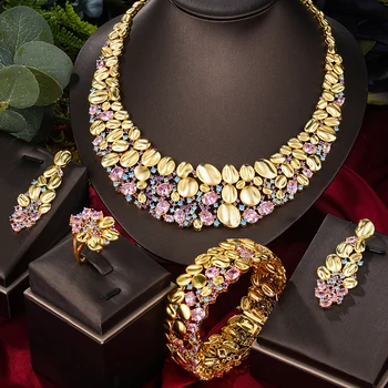 GODKI Kuulsa Brändi 4TK Luksus Aafrika ehtekomplekt Naiste Pulmapidu Tsirkoon Crystal India Dubai Pruudi Ehteid Komplekti Kingitus