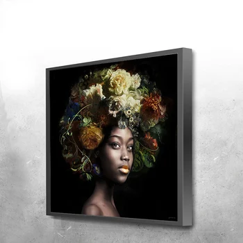 Aafrika Naine Art Pea Lill Toa Kaunistamise Tarvikud Esteetiline Cuadros Lõuendile Maali Mood Pildid, Plakatid, Prindid